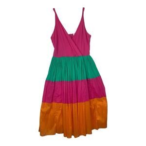 Mira dress women's size medium pink orange green midi Rio stripe beach prep gree